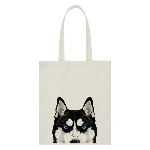 WIRESTER 14.17 x 12.2 inches Cotton Tote Bag Reusable Grocery Shopping Cloth Bags - Animal Black Siberian Husky Dog