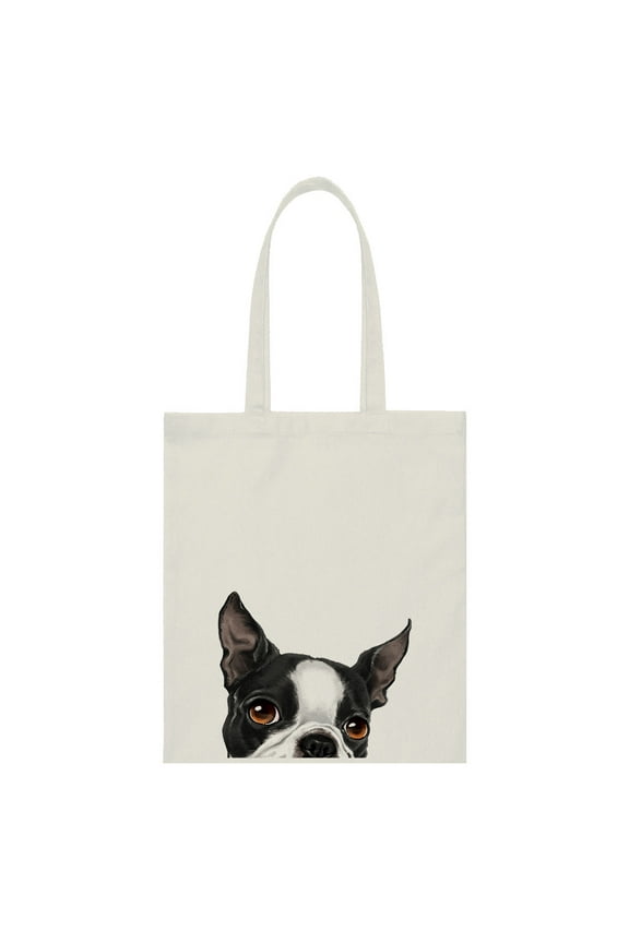 14.17 x 12.2 inches Cotton Tote Bag Reusable Grocery Shopping Cloth Bags - Animal Boston Terrier Dog
