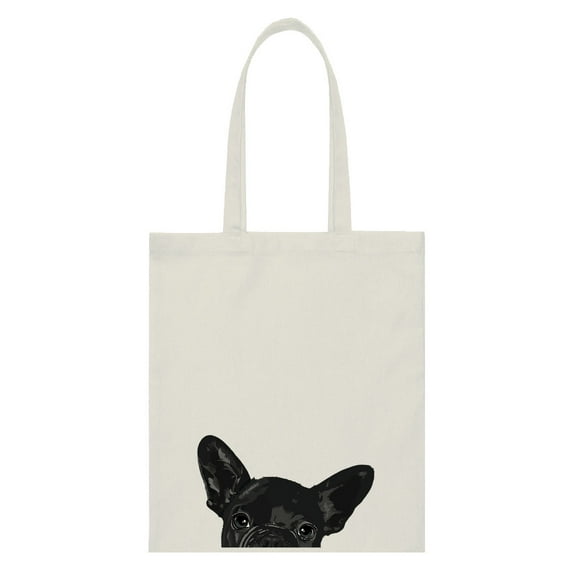 WIRESTER 14.17 x 12.2 inches Cotton Tote Bag Reusable Grocery Shopping Cloth Bags - Animal French Bulldog Puppy Dog Black