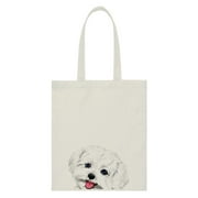 WIRESTER 14.17 x 12.2 inches Cotton Tote Bag Reusable Grocery Shopping Cloth Bags - Animal Maltese Dog