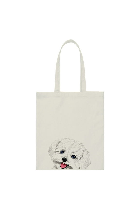 14.17 x 12.2 inches Cotton Tote Bag Reusable Grocery Shopping Cloth Bags - Animal Maltese Dog