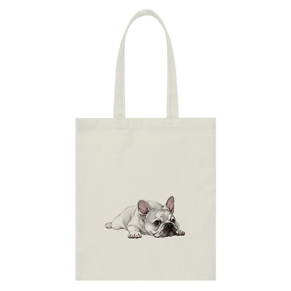 WIRESTER 14.17 x 12.2 inches Cotton Tote Bag Reusable Grocery Shopping Cloth Bags - French Bulldog Dog Lying Down Looking Up