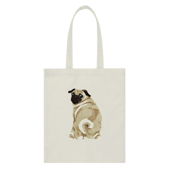 WIRESTER 14.17 x 12.2 inches Cotton Tote Bag Reusable Grocery Shopping Cloth Bags - Pug Dog