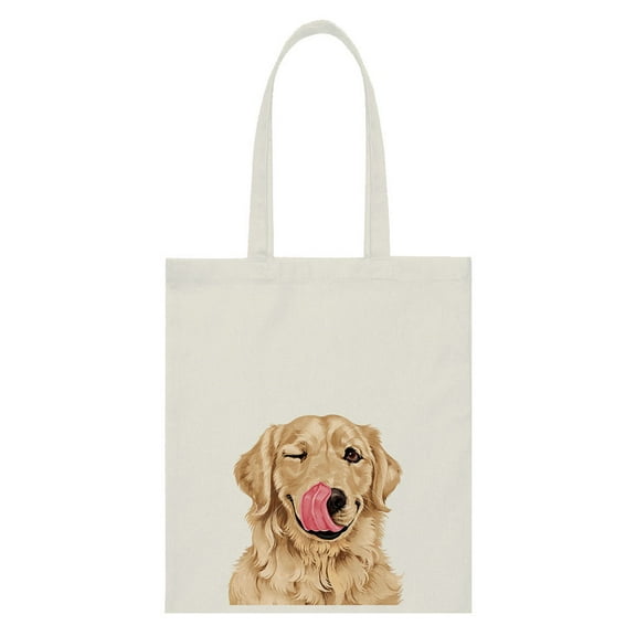 WIRESTER 14.17 x 12.2 inches Cotton Tote Bag Reusable Grocery Shopping Cloth Bags - Winking Golden Retriever Dog