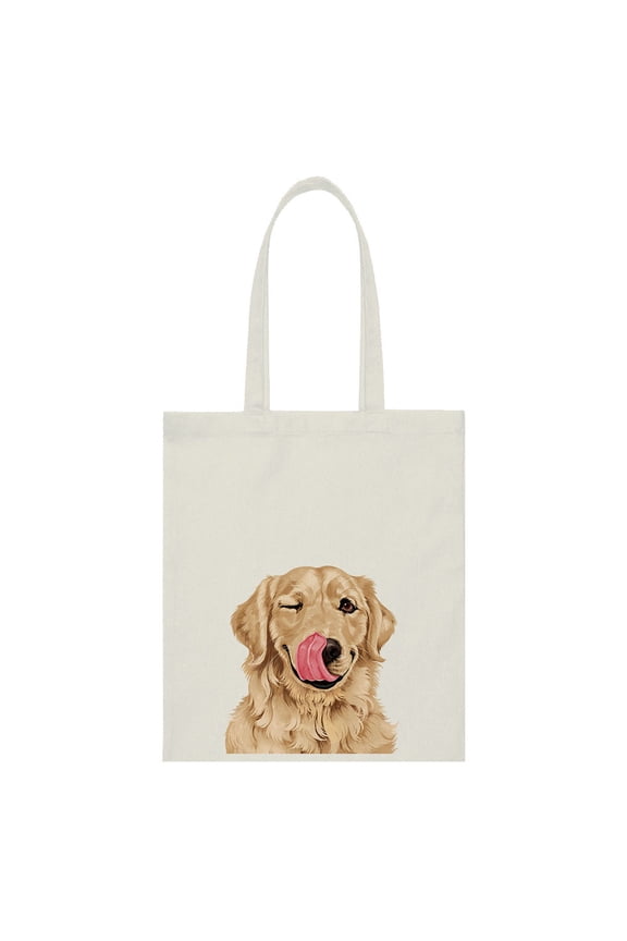 14.17 x 12.2 inches Cotton Tote Bag Reusable Grocery Shopping Cloth Bags - Winking Golden Retriever Dog