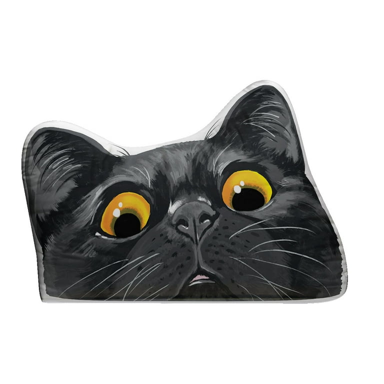 WIRESTER 15.7 inches Faux Linen Fabric & PP Cotton Filler Animal Shaped  Pillow Cushion, Black Bombay Kitten Cat 