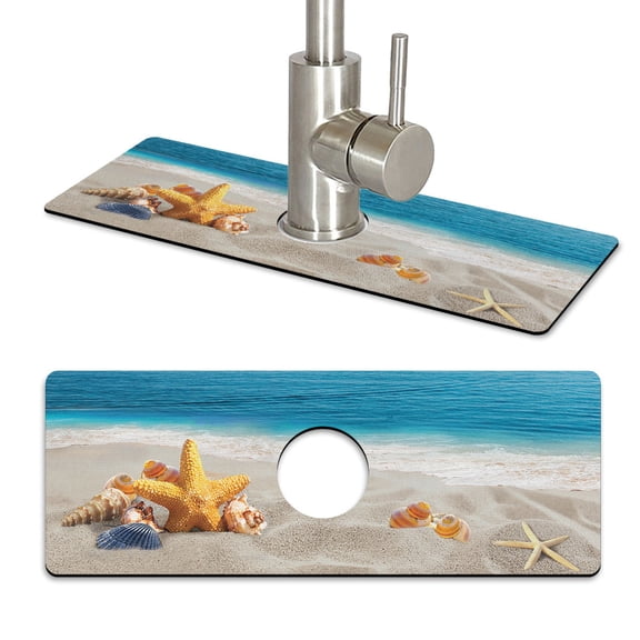 WIRESTER 15"x5.5" Absorbent Fast Drying Mat Sink Gadgets Faucet Sink Splash Guard for Bathroom Laundry Room Kitchen - Seashells On The Beach