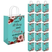 WIRESTER 16 Pack Kraft Gift Bags with Handles, 8.19x5.91x3.15" Paper Shopping Bags for Weddings, Parties & Retail - Christian Bible Verses Philippians 4:13