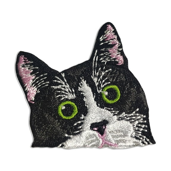 WIRESTER 2.08" x 1.89" (5.3cm x 4.8cm) Logo Sew Ironed On Badge Embroidery Applique Patch, DIY Vintage Embroidered Patches, for Hats, Jackets, Shirts, Vests and Jeans - Black White Tuxedo Cat