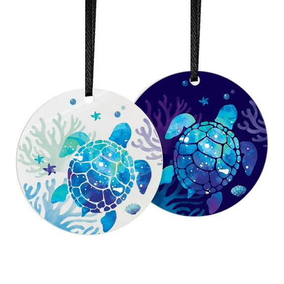 WIRESTER 2.75 inch Double-Sided Metal Aluminum Christmas Ornament, Festive Tree Decor for Mom, Dad & Loved One - Blue Sea Turtle