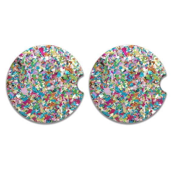 WIRESTER 2.87" Round Glitter Acrylic Drinks Car Coaster Set of 2pcs, Blue Multicolor Sparkling Glitter Car Coaster
