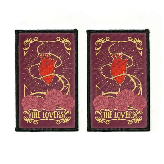 WIRESTER 2 Pcs 3.15" Rectangle Logo Sew Ironed On Badge Embroidery Applique Patch With Black Border for Hats, Jackets, Shirts, Vests and Jeans - The Lovers