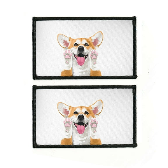 WIRESTER 2 Pcs 3.15" Rectangle Logo Sew Ironed On Badge Embroidery Applique Patch With Black Border for Hats, Jackets, Shirts, Vests and Jeans - Red Pembroke Welsh Corgi Dog