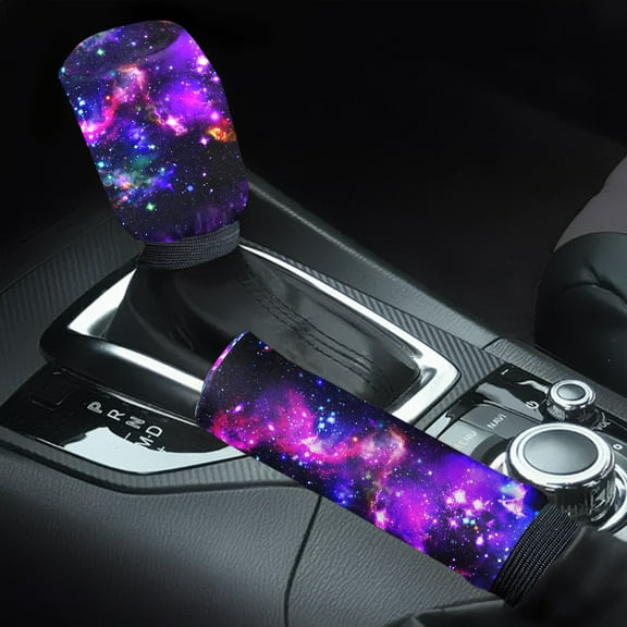 WIRESTER 2 Pcs Neoprene Gear Shift Knob Cover Car Handbrake Gear Shift Knob Protector Cover Set, Universal Interior Handle Brake Decoration for Cars SUVs Sedans - Purple Nebula Galaxy