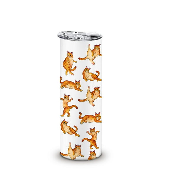 WIRESTER 20oz Stainless Steel Tumbler with Plastic Straw for Coffee, Tea, Shake, Smoothie, Wine, Water, Hot Cold Drink - Orange Tabby Cat Funny Playful Postures