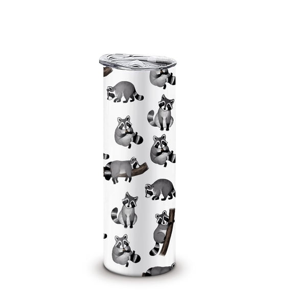 WIRESTER 20oz Stainless Steel Tumbler with Plastic Straw for Coffee, Tea, Shake, Smoothie, Wine, Water, Hot Cold Drink - Raccoon Funny Playful Postures