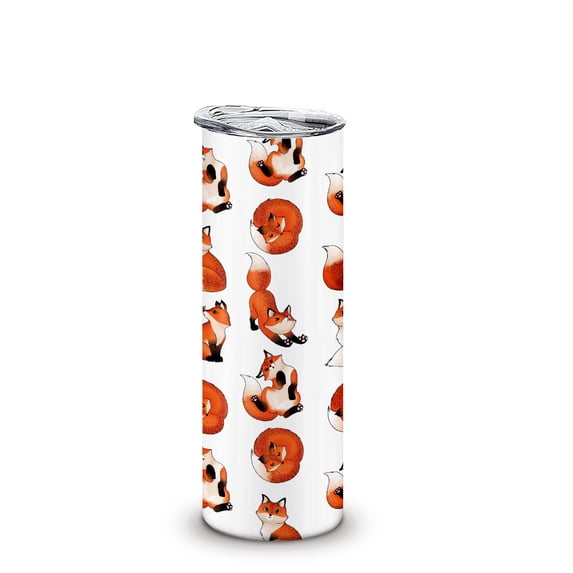 WIRESTER 20oz Stainless Steel Tumbler with Plastic Straw for Coffee, Tea, Shake, Smoothie, Wine, Water, Hot Cold Drink - Red Fox Funny Playful Postures