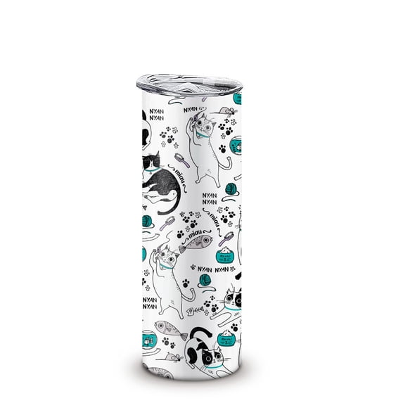 WIRESTER 20oz Stainless Steel Tumbler with Plastic Straw for Coffee, Tea, Shake, Smoothie, Wine, Water, Hot Cold Drink - Cat Stuffs