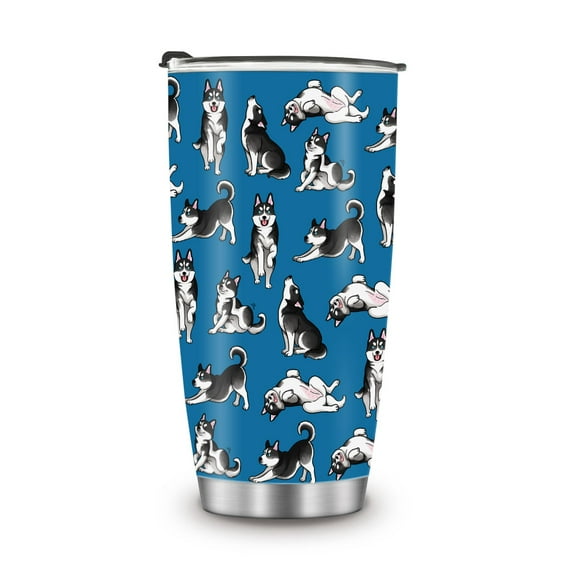 WIRESTER 20oz Tumbler With Lid Stainless Steel Travel Tumbler, Double Wall Insulated Stainless Steel Coffee Tumbler - Siberian Husky Funny Playful Postures