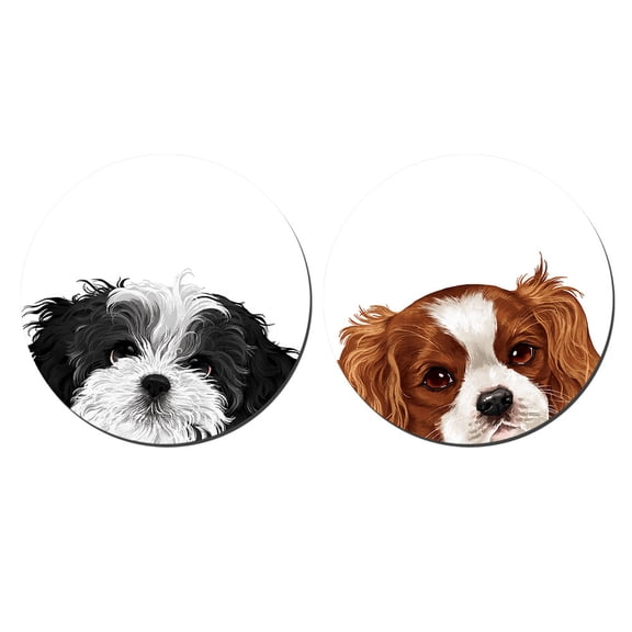 WIRESTER 2pcs 3.5" Aluminum Fridge Magnet for Home Office Classroom Magnets to Stick on Computer, Fridge, Dryer, Lockers - Animal Black White Shih Tzu Dog & Cavalier King Charles Spaniels Dog