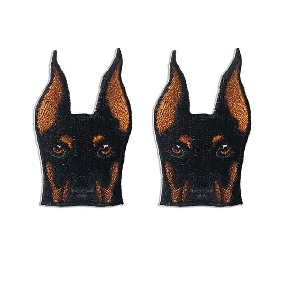 WIRESTER 2pcs Set 1.25" x 2.04" Logo Sew Ironed On Badge Embroidery Applique Patch, DIY Vintage Embroidered Patches, for Hats, Jackets, Shirts, Vests and Jeans - Black Rust Doberman Pinscher Dog
