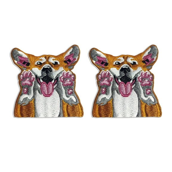 WIRESTER 2pcs Set 2" x 2" Logo Sew Ironed On Badge Embroidery Applique Patch, DIY Vintage Embroidered Patches, for Hats, Jackets, Shirts, Vests and Jeans - Red Pembroke Welsh Corgi Dog