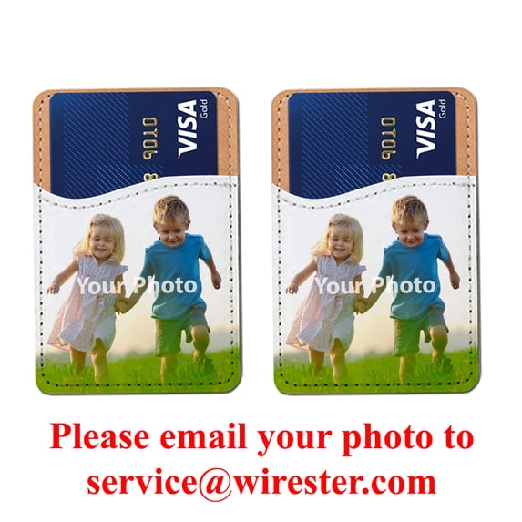 WIRESTER 2pcs Set Customized Personalized Picture Self-Adhesive PU Leather Card Holder Stick on Pocket Credit Card Case Pouch Wallet for iPhone Samsung Galaxy Smart Phones