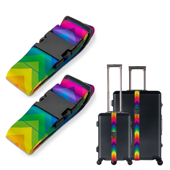 WIRESTER 2pcs Set Luggage Strap Travel Accessories Luggage Accessories Suitcase Belts Packing Strap Adjustable Luggage Belt - Colorful Chevron Flag