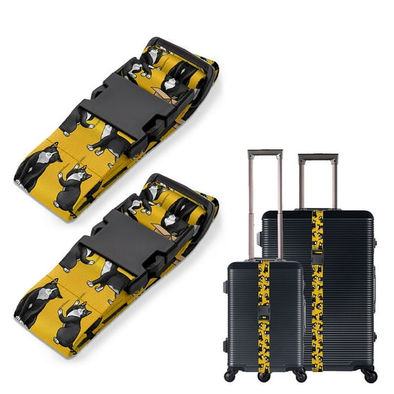 WIRESTER 2pcs Set Luggage Strap Travel Accessories Luggage Accessories Suitcase Belts Packing Strap Adjustable Luggage Belt - Black White Tuxedo Cat Playful Postures