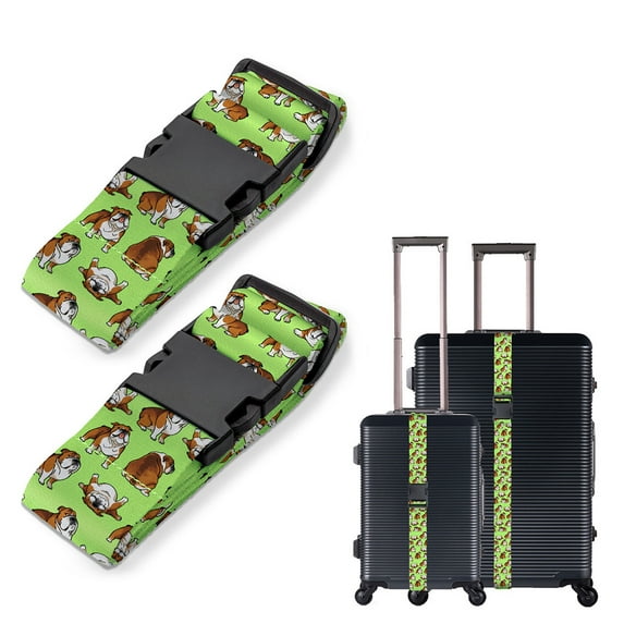 WIRESTER 2pcs Set Luggage Strap Travel Accessories Luggage Accessories Suitcase Belts Packing Strap Adjustable Luggage Belt - English Bulldog Funny Playful Postures