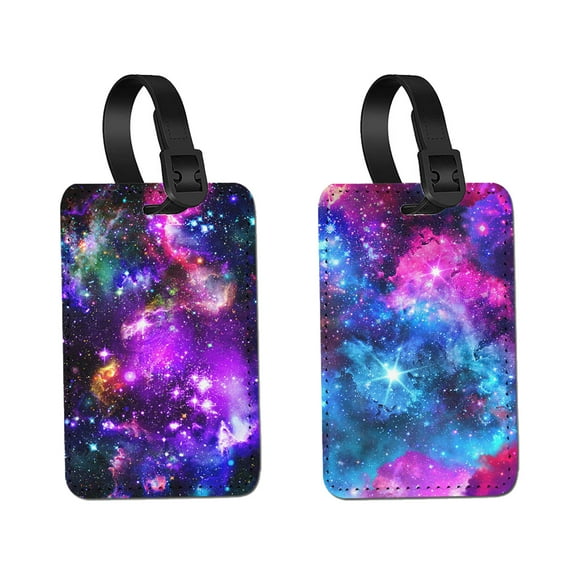 WIRESTER 2pcs Set PU Leather Luggage Tags Privacy Label Flap for Travel Suitcase Baggage - Blue Purple Nebula Galaxy