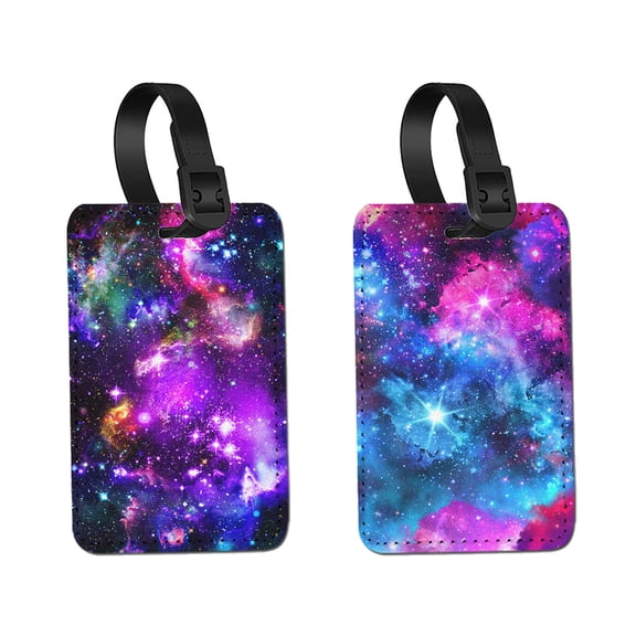 WIRESTER 2pcs Set PU Leather Luggage Tags Privacy Label Flap for Travel Suitcase Baggage - Blue Purple Nebula Galaxy