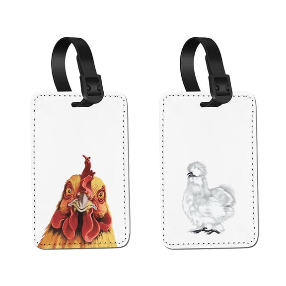 WIRESTER 2pcs Set PU Leather Luggage Tags Privacy Label Flap for Travel Suitcase Baggage - Cochin Silkie Chickens