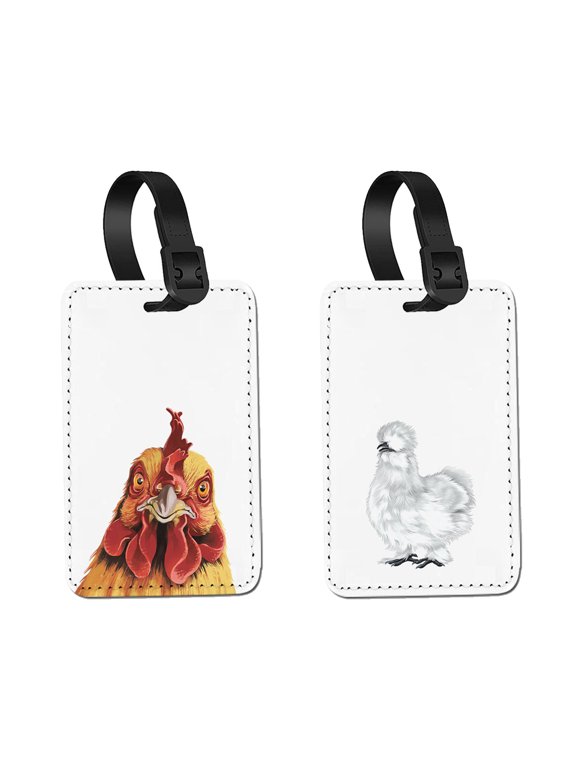 2pcs Set PU Leather Luggage Tags Privacy Label Flap for Travel Suitcase Baggage - Cochin Silkie Chickens