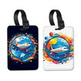 thumbnail image 1 of WIRESTER 2pcs Set PU Leather Luggage Tags Privacy Label Flap for Travel Suitcase Baggage - Colorful Little Airplane, 1 of 7