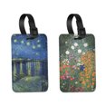 thumbnail image 1 of WIRESTER 2pcs Set PU Leather Luggage Tags Privacy Label Flap for Travel Suitcase Baggage - Gustav Klimt Flower Garden, Starry Night Over The Rhone, 1 of 7