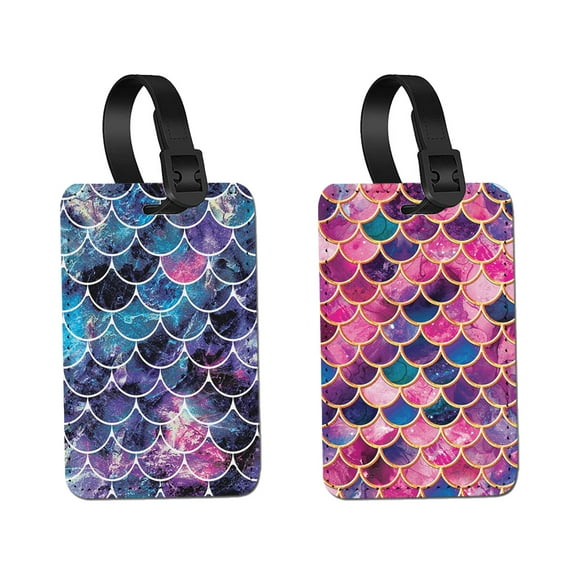 WIRESTER 2pcs Set PU Leather Luggage Tags Privacy Label Flap for Travel Suitcase Baggage - Mermaid Scales