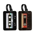 thumbnail image 1 of WIRESTER 2pcs Set PU Leather Luggage Tags Privacy Label Flap for Travel Suitcase Baggage - Retro Black Cassette Tape & Red Vintage Cassette Tape, 1 of 7