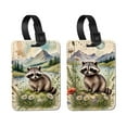 thumbnail image 1 of WIRESTER 2pcs Set PU Leather Luggage Tags Privacy Label Flap for Travel Suitcase Baggage - Watercolor Smiling Raccoon With Meadow Daisies, 1 of 7