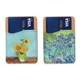 thumbnail image 1 of WIRESTER 2pcs Set Self-Adhesive PU Leather Card Holder Stick on Pocket Credit Card Case Pouch Wallet for Apple Samsung Motorola LG Smart Phones - Sunflowers Blue, Irises Vincent By Van Gogh, 1 of 6