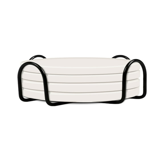 WIRESTER 3.98" x 1.58" Black Metal Holder for Round Coaster Set, Modern Black Four Post Wrought Iron Style