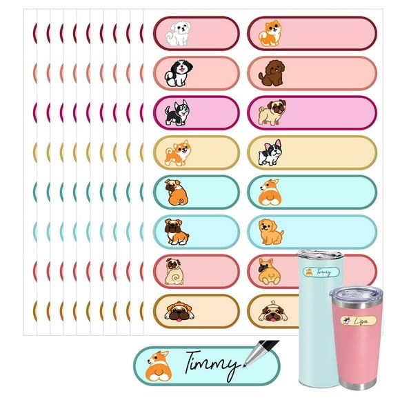 WIRESTER 320pcs Waterproof Bottle Labels for Baby Bottle, Colored Personalized Self Adhesive Label Stickers for Daycare, School Organization Food Containers - Dog