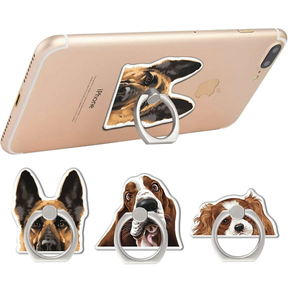 WIRESTER 3pcs Cell Phone Ring Holder, 360° Rotation Finger Ring Stand Grip for Smartphones, Tablets, Pads - Black Tan German Shepherd Dog, Basset Hound Dog, Cavalier King Charles Spaniels Dog