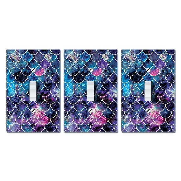 WIRESTER 3pcs Set 1-Gang Toggle Wall Plate/Switch Plate Cover, Mosaic Mermaid Scale