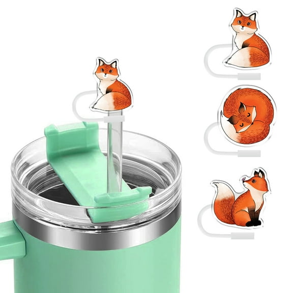 WIRESTER 3pcs Set Drinking Straw Toppers, 10mm Reusable Straw Cover Cap for Stanley Cup 30oz 40oz Tumbler - Red Fox Funny Playful Postures