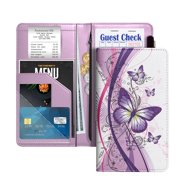 WIRESTER 4.7 x 9 Inch Server Book for Waitress, Waiter Wallet with Zipper Pocket & Magnetic Closure, Restaurant Waitstaff Organizer   2 Tone Purple Butterfly