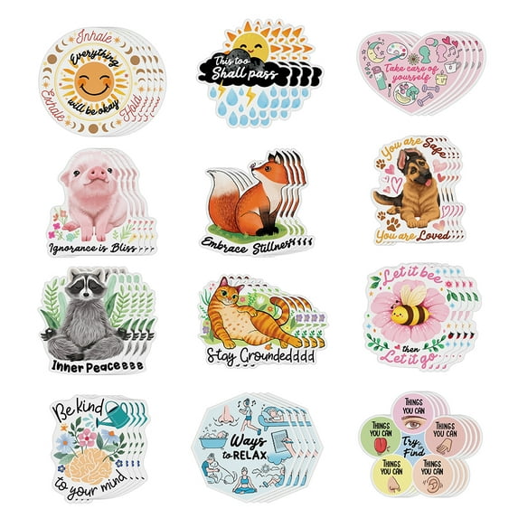 WIRESTER 48 Pcs Anxiety Sensory Stickers, Adhesive Calm Strips Textured Fidget Stickers for School & Office Supplies - Lovely & Animals