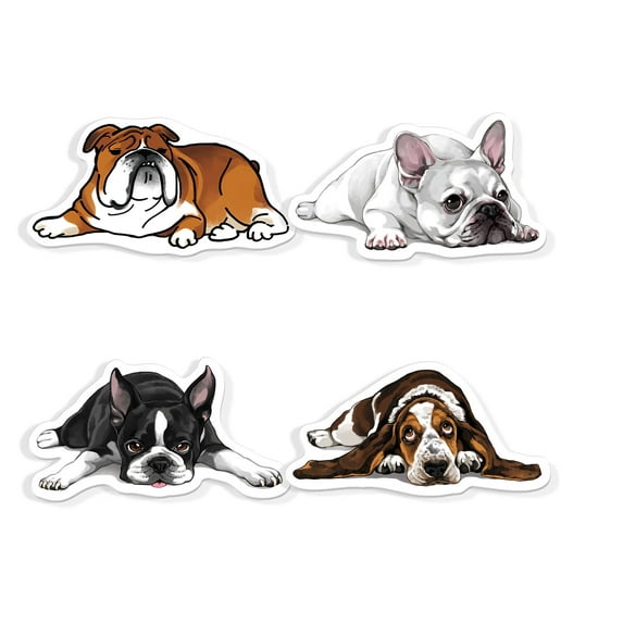 WIRESTER 4pcs Acrylic Fridge Magnet for Home Office Classroom Acrylic Magnets - Dog Lying Down Looking Up Basset Hound Dog & Boston Terrier Dog & French Bulldog Dog & English Bulldog