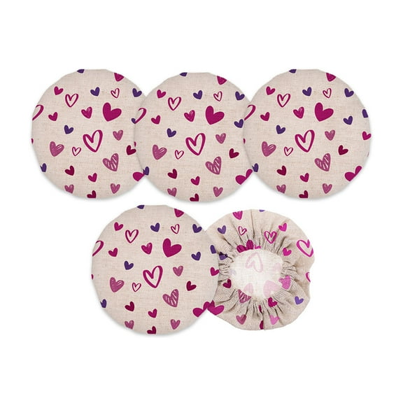 WIRESTER 5-Pack Reusable Jar Covers – Elastic Lids for Bread, Fermentation - Purple Pink Hearts Pattern