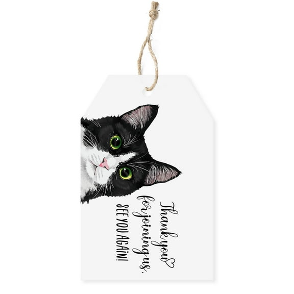 WIRESTER 50pcs Thank You Gift Tags with String – Animal Black White Tuxedo Cat Labels for Party & Gift Wrapping (3.3x2.2 in)